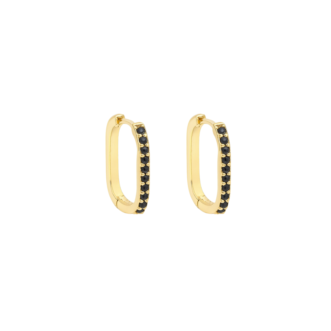Black Pavé Bar Gold Plated Hoops