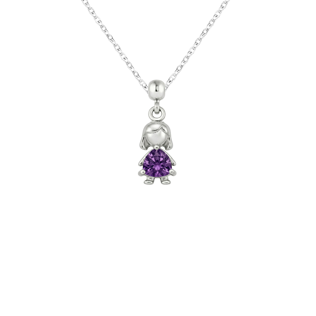 Girl Birthstone Silver Charm