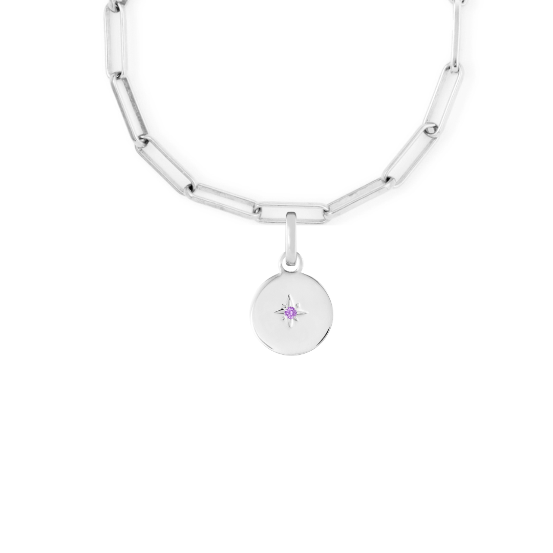Birthstone Disk Silver Clip Charm