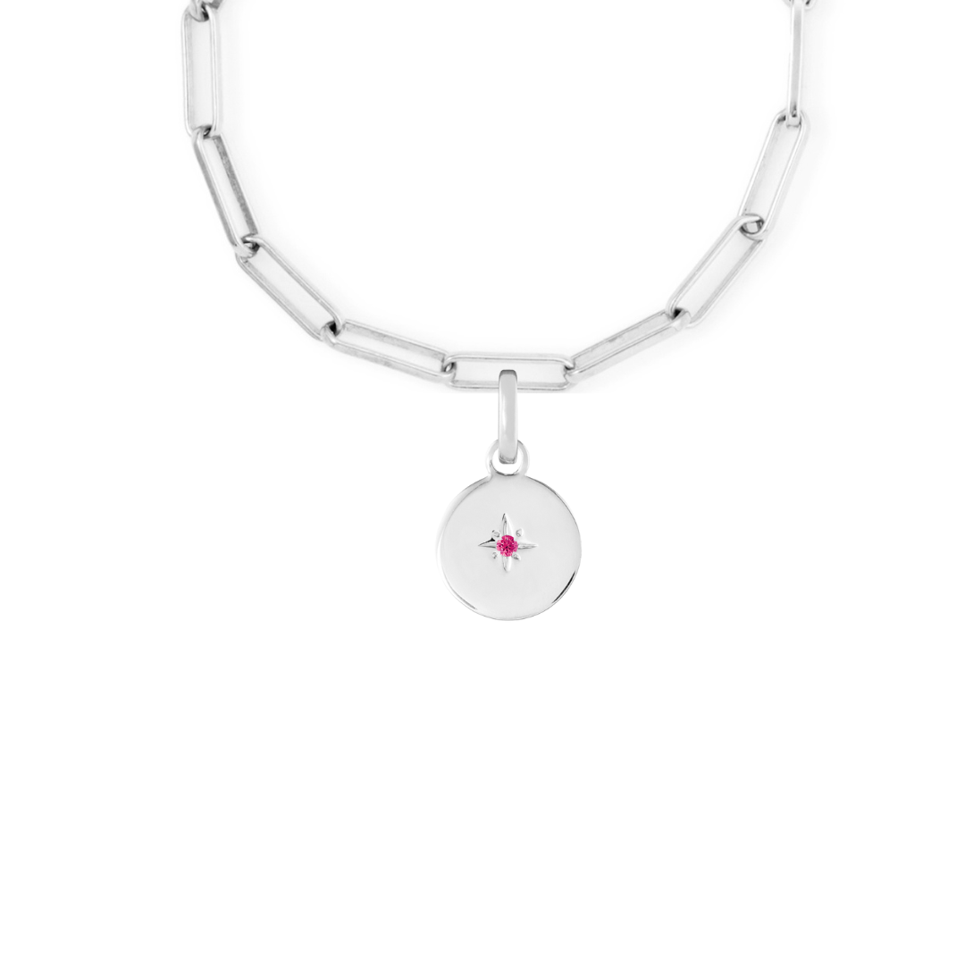 Birthstone Disk Silver Clip Charm