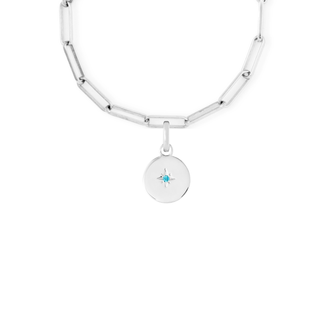 Birthstone Disk Silver Clip Charm