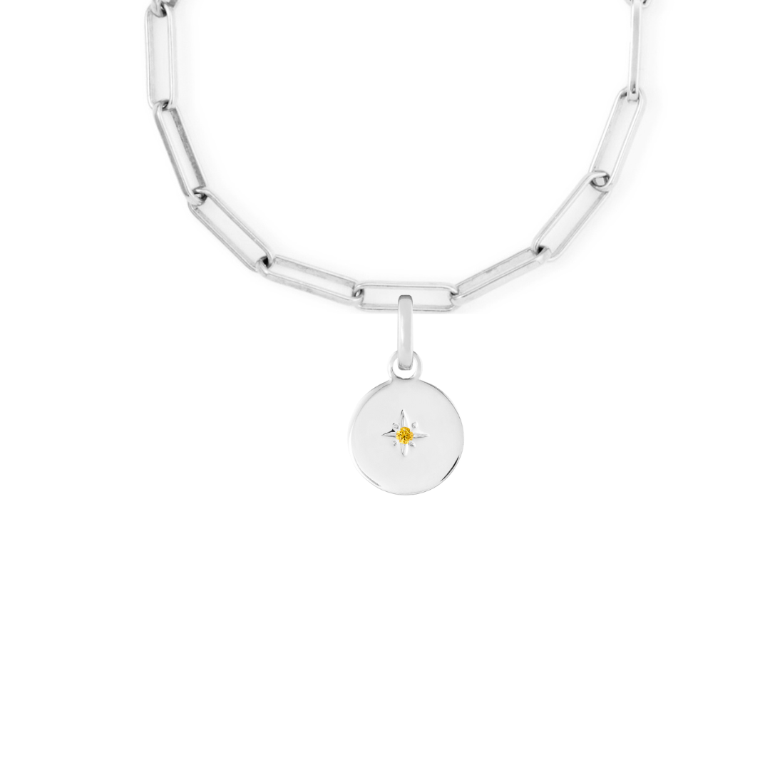 Birthstone Disk Silver Clip Charm