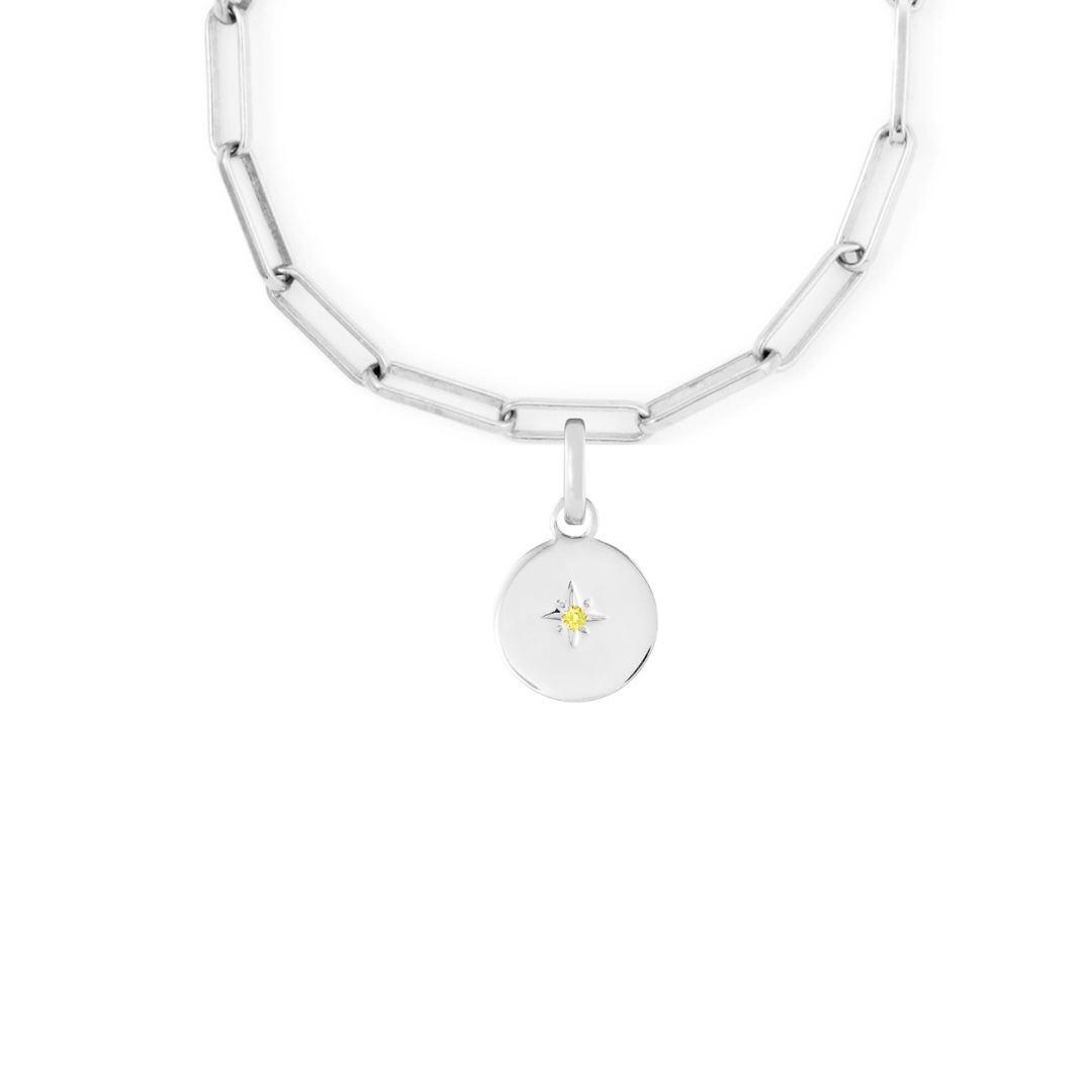 Birthstone Disk Silver Clip Charm