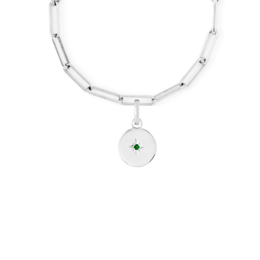 Birthstone Disk Silver Clip Charm