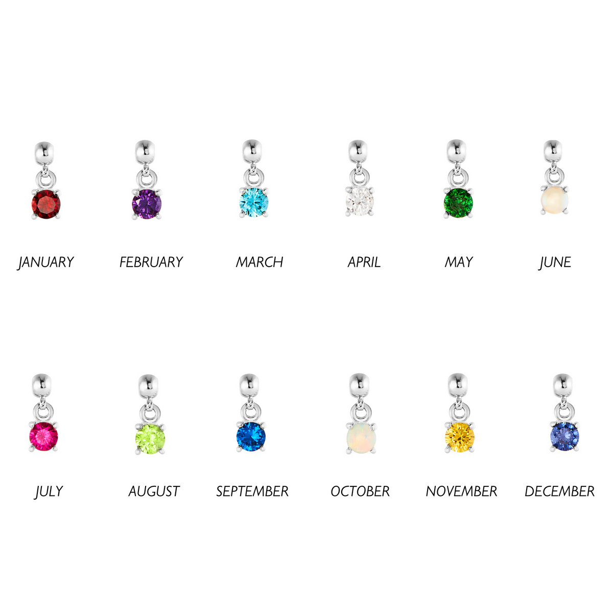 Birthstone Silver Charms