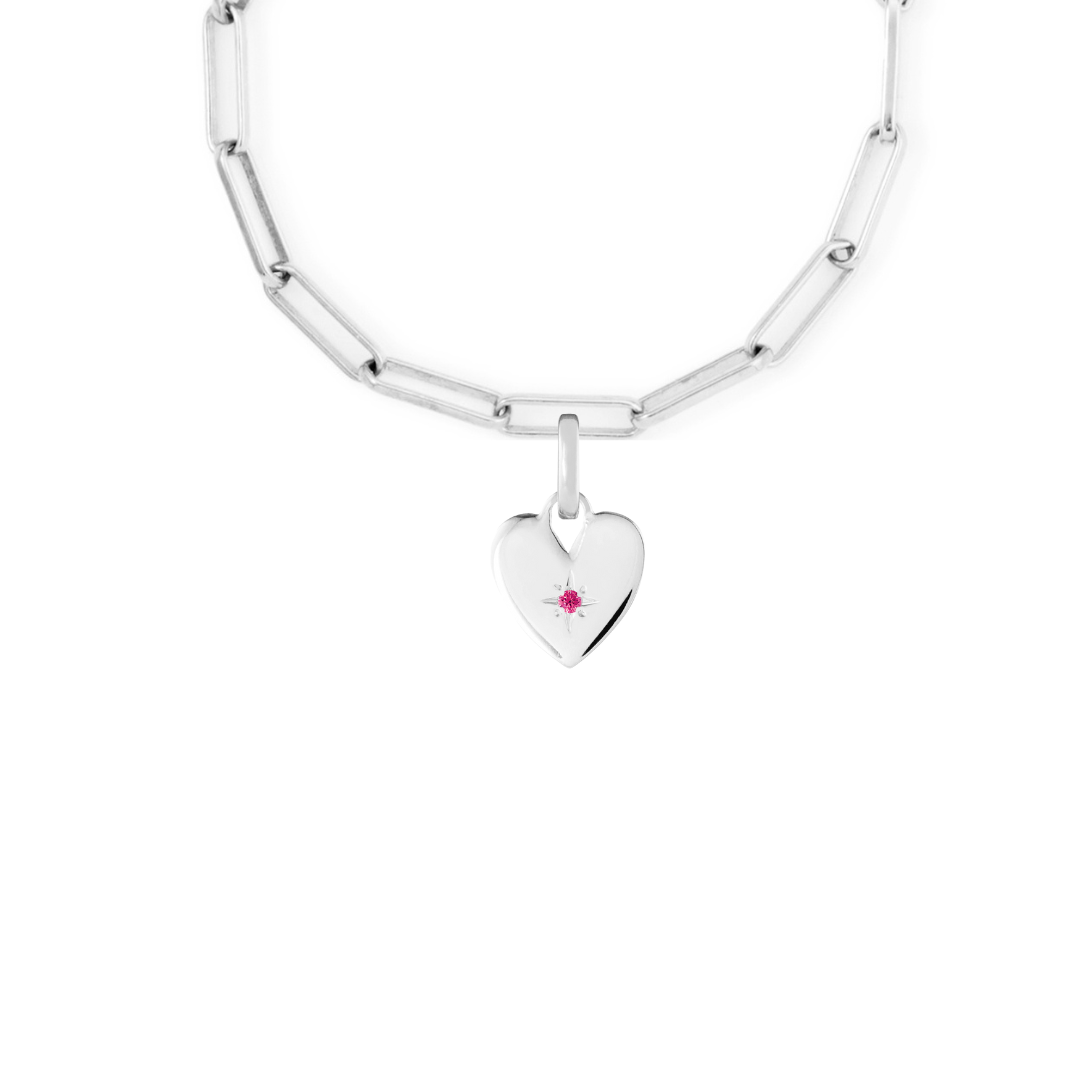 Birthstone Heart Silver Clip Charm