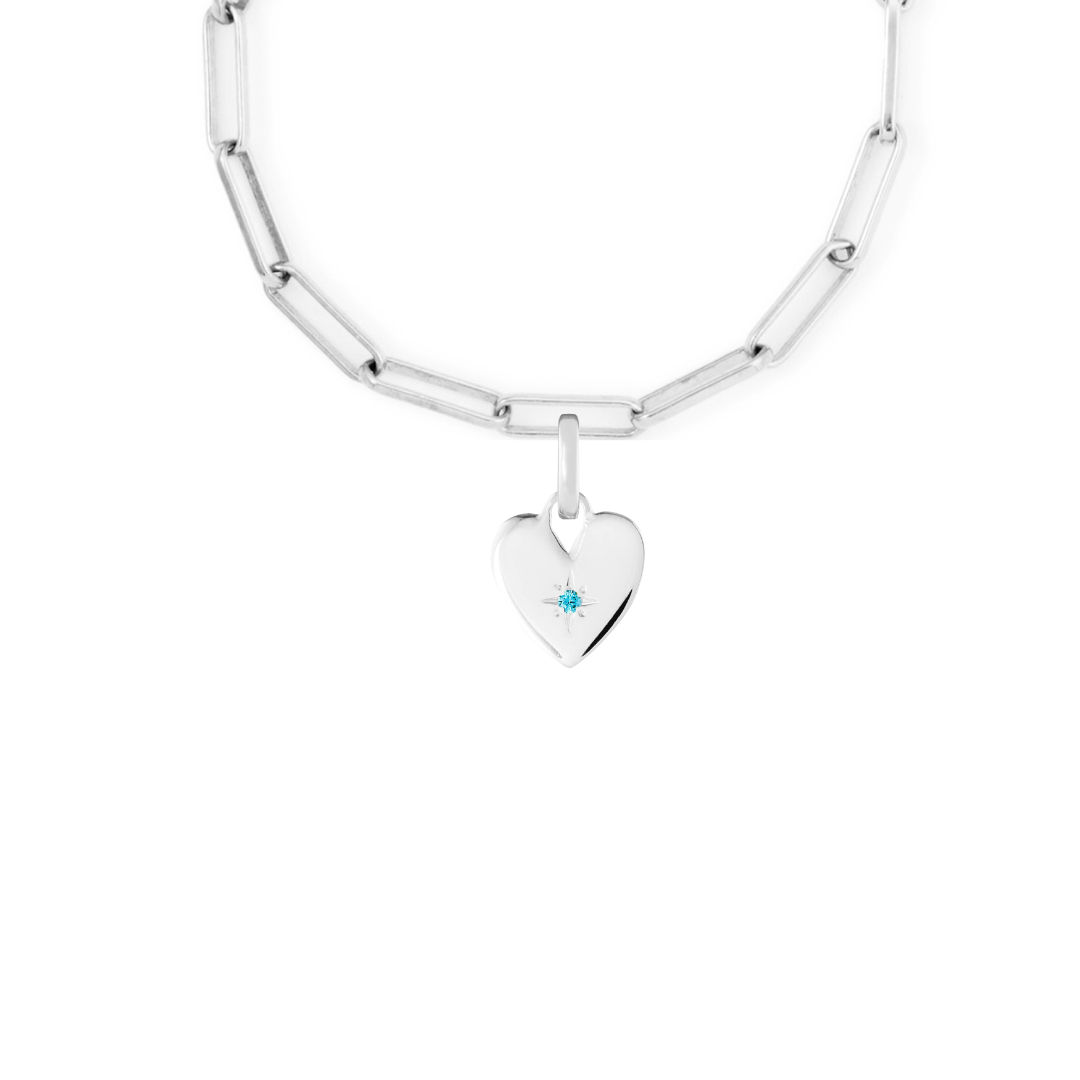 Birthstone Heart Silver Clip Charm