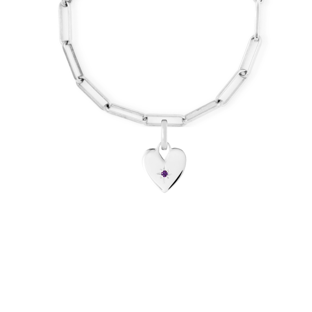 Birthstone Heart Silver Clip Charm