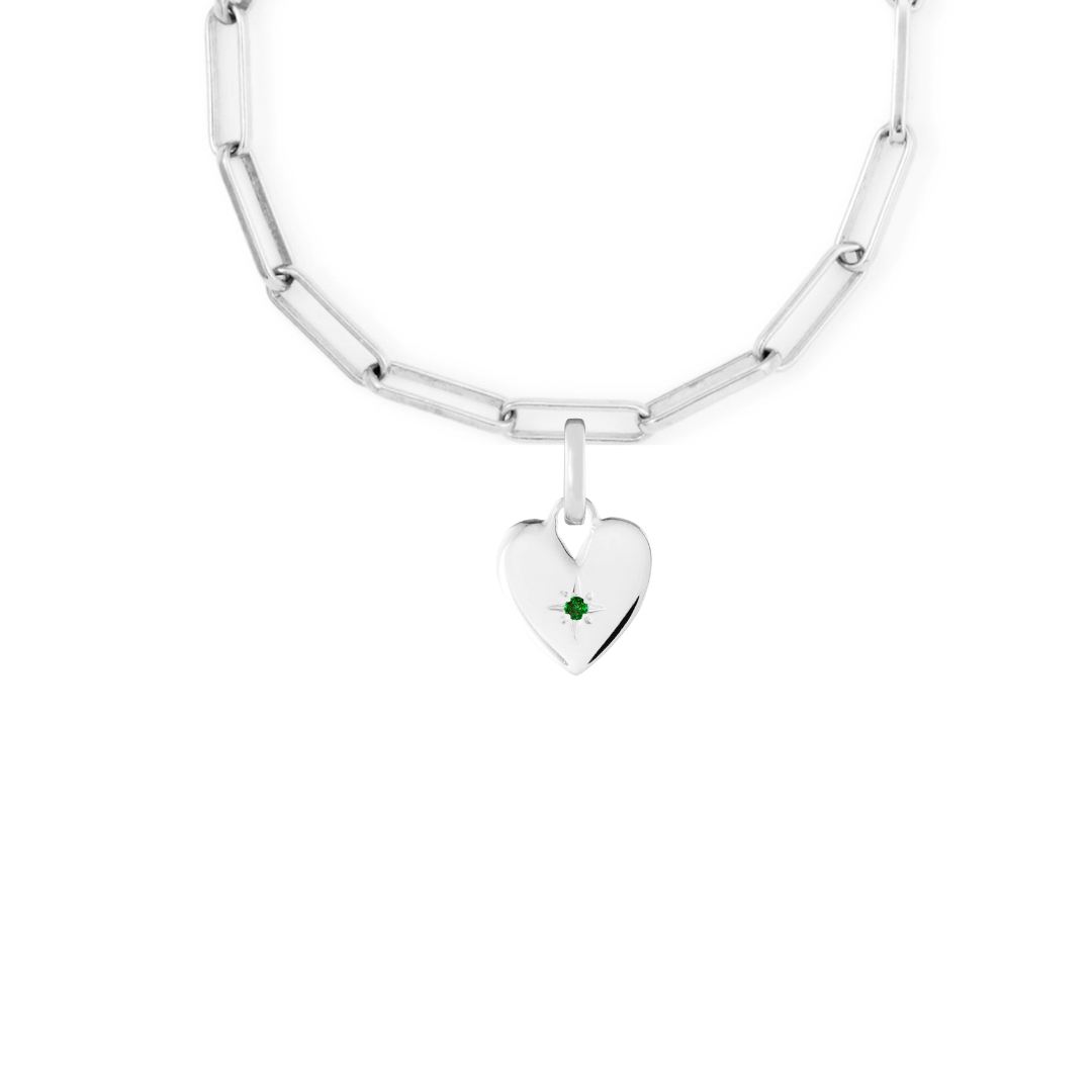Birthstone Heart Silver Clip Charm