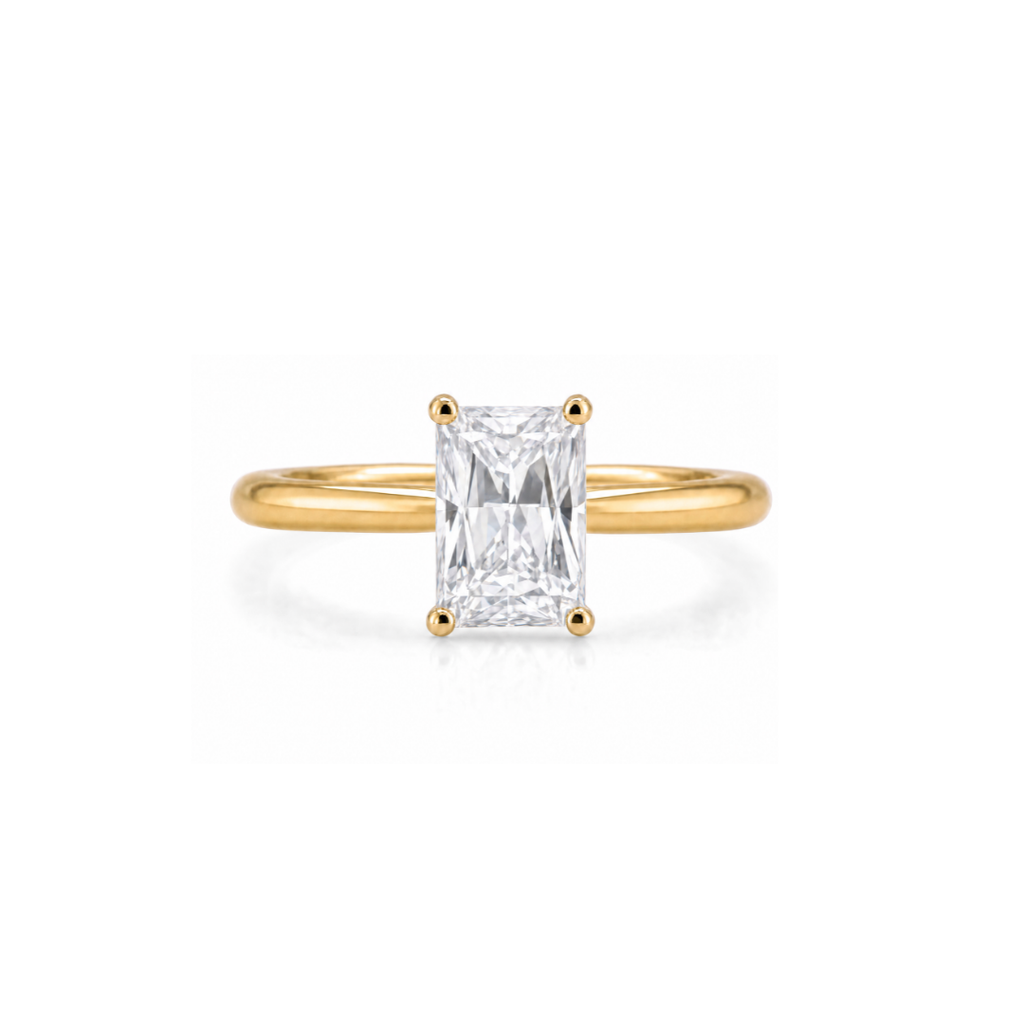 Emerald Cut Moissanite Solitaire Engagement Ring