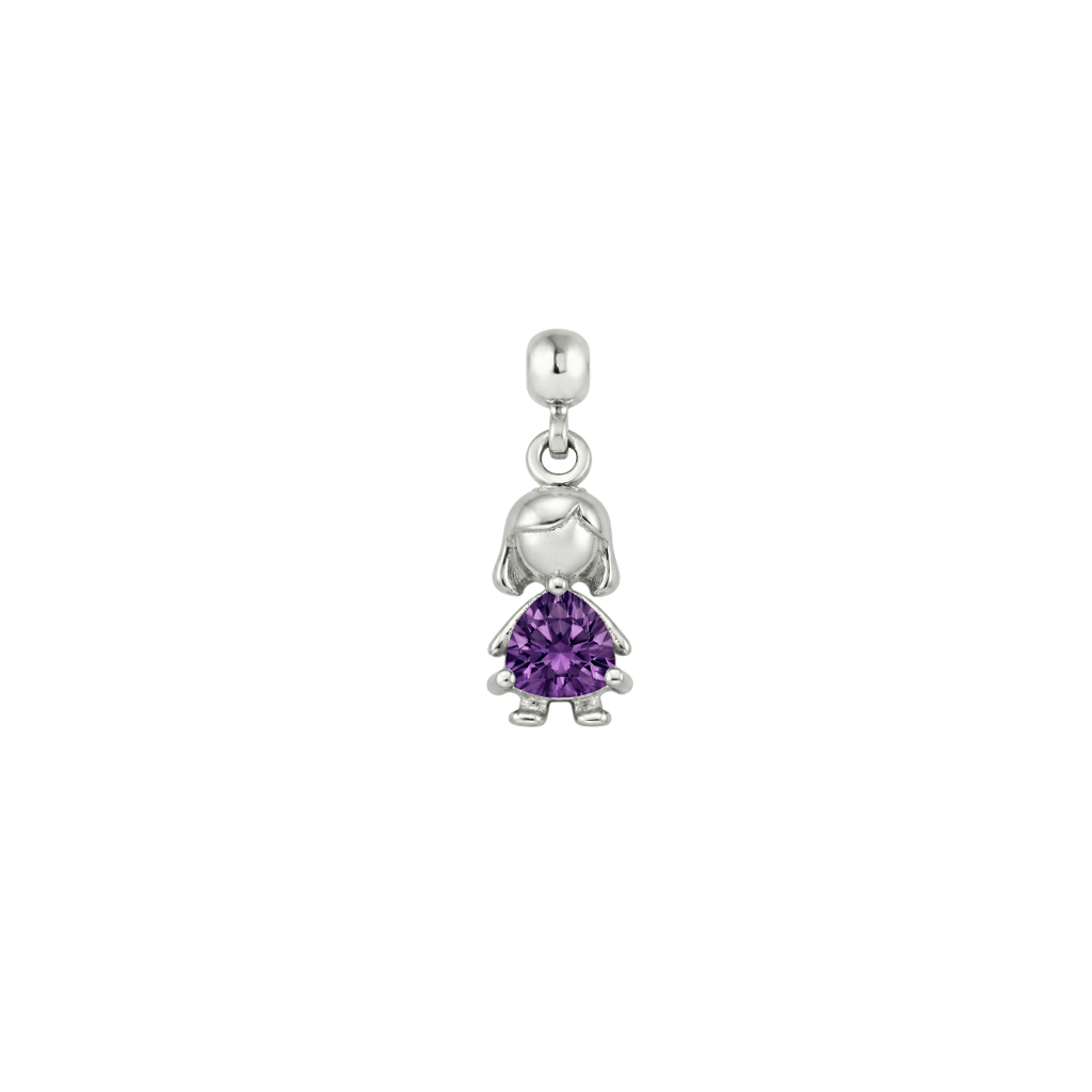Girl Birthstone Silver Charm