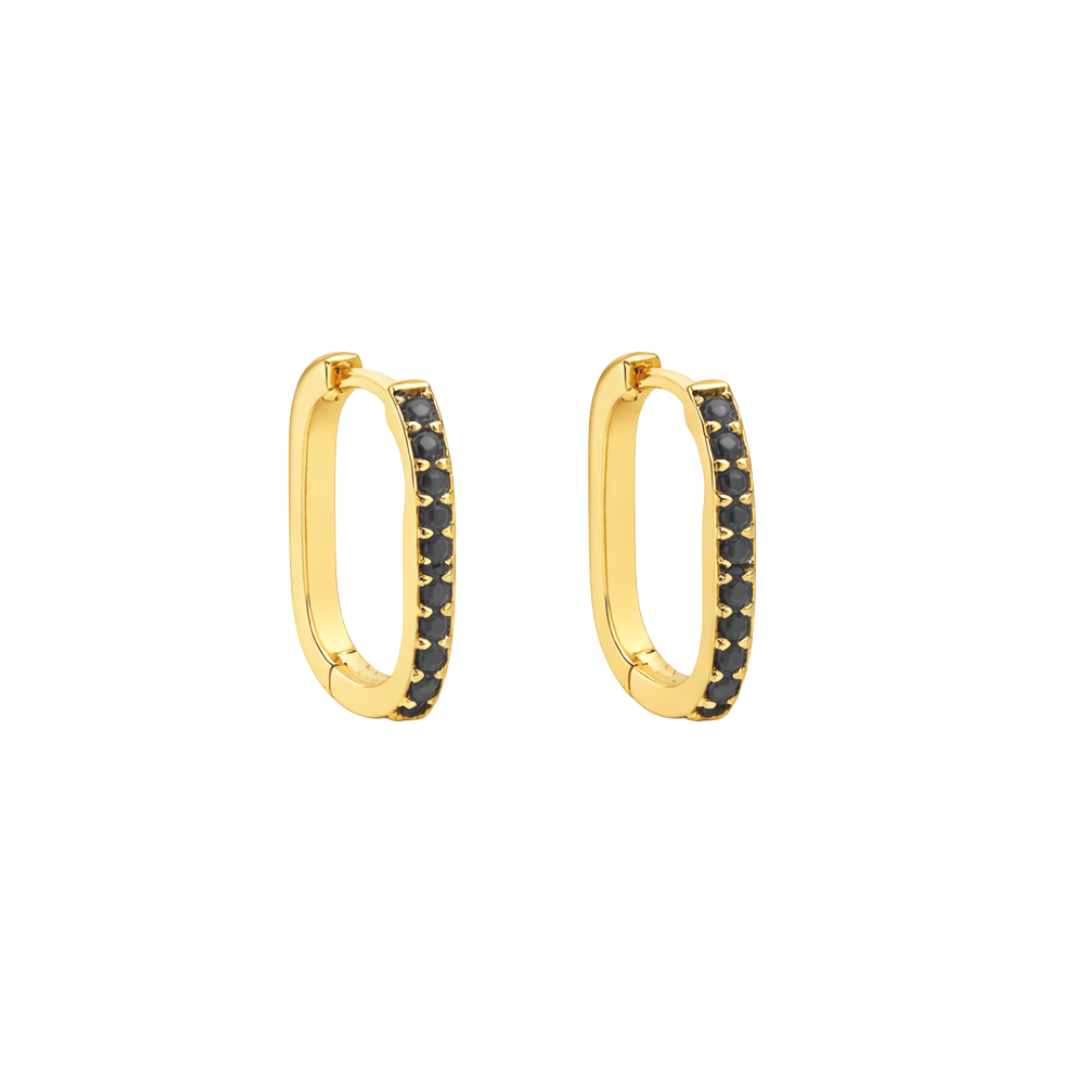 Black Pavé Bar Gold Plated Hoops
