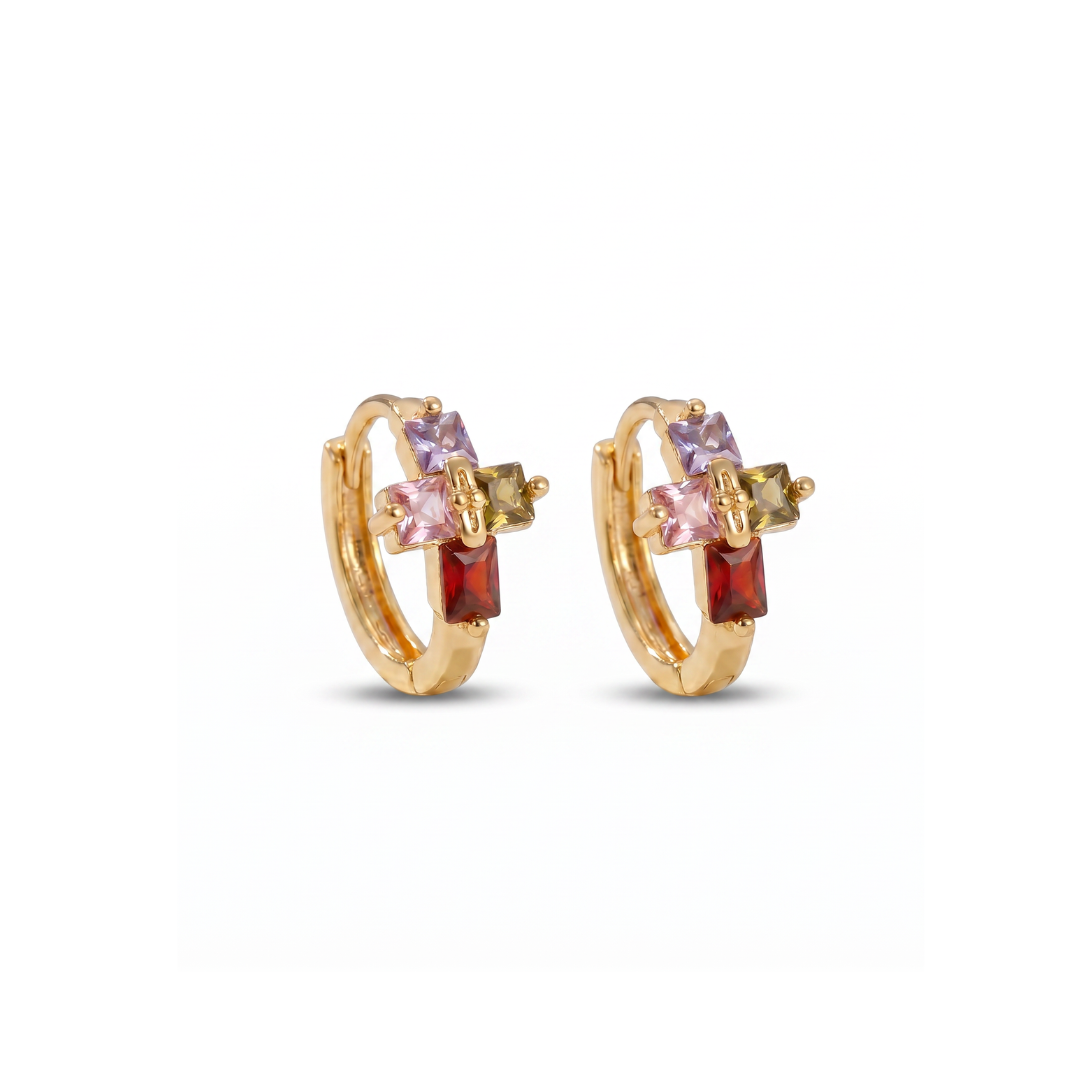 Gemstone Cross Gold Plated Hoops