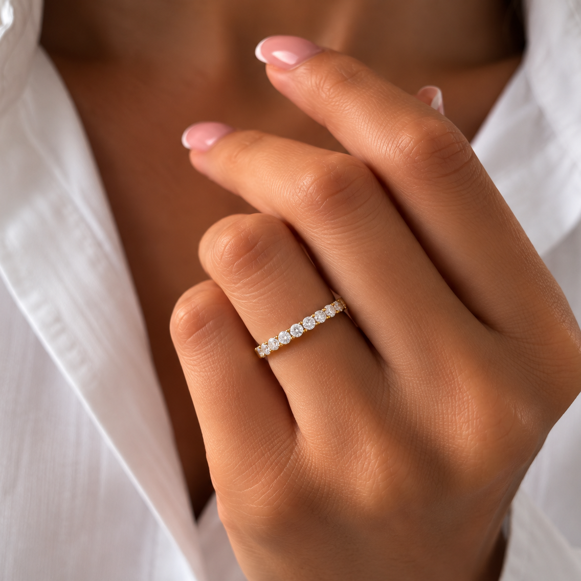 Half Eternity Moissanite Engagement Ring