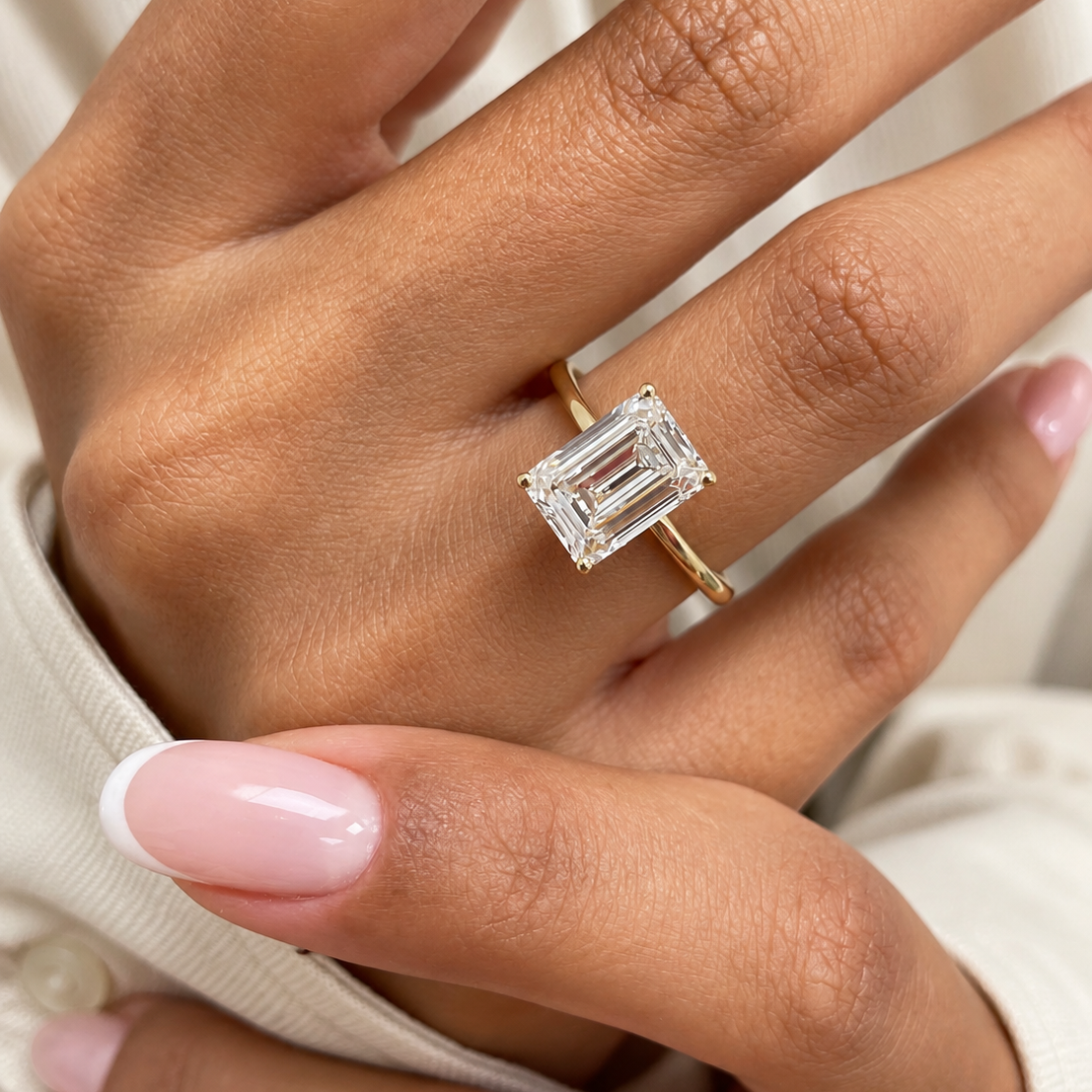 Emerald Cut Moissanite Solitaire Engagement Ring