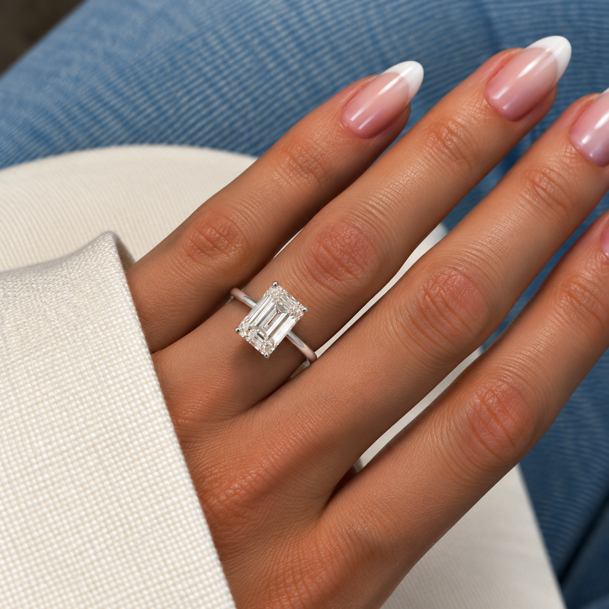 Emerald Cut Moissanite Solitaire Engagement Ring