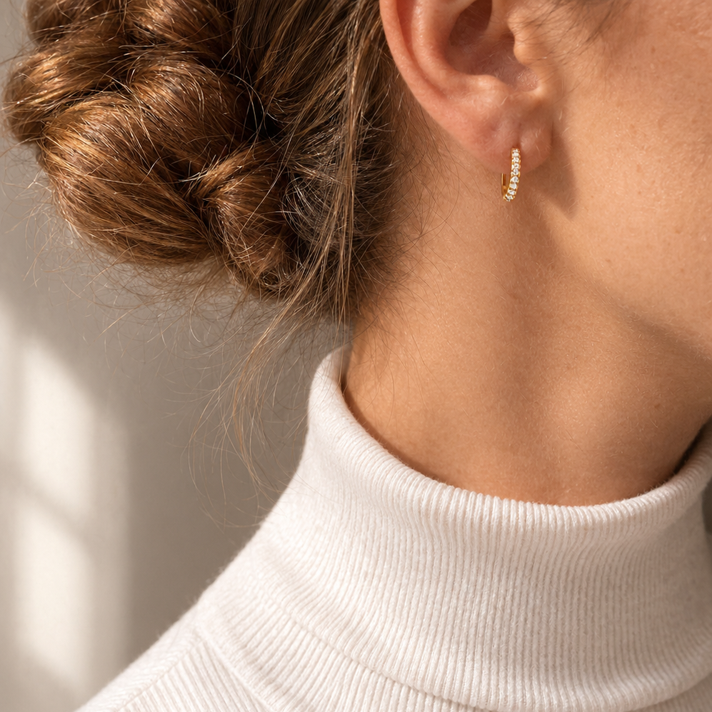 Small Pavé Gold Plated Hoops