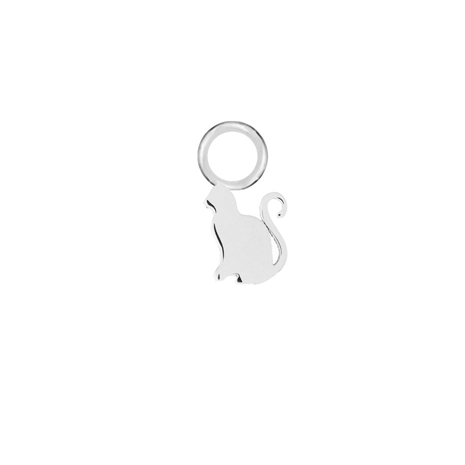 Cat Silver Single Hoop Charm