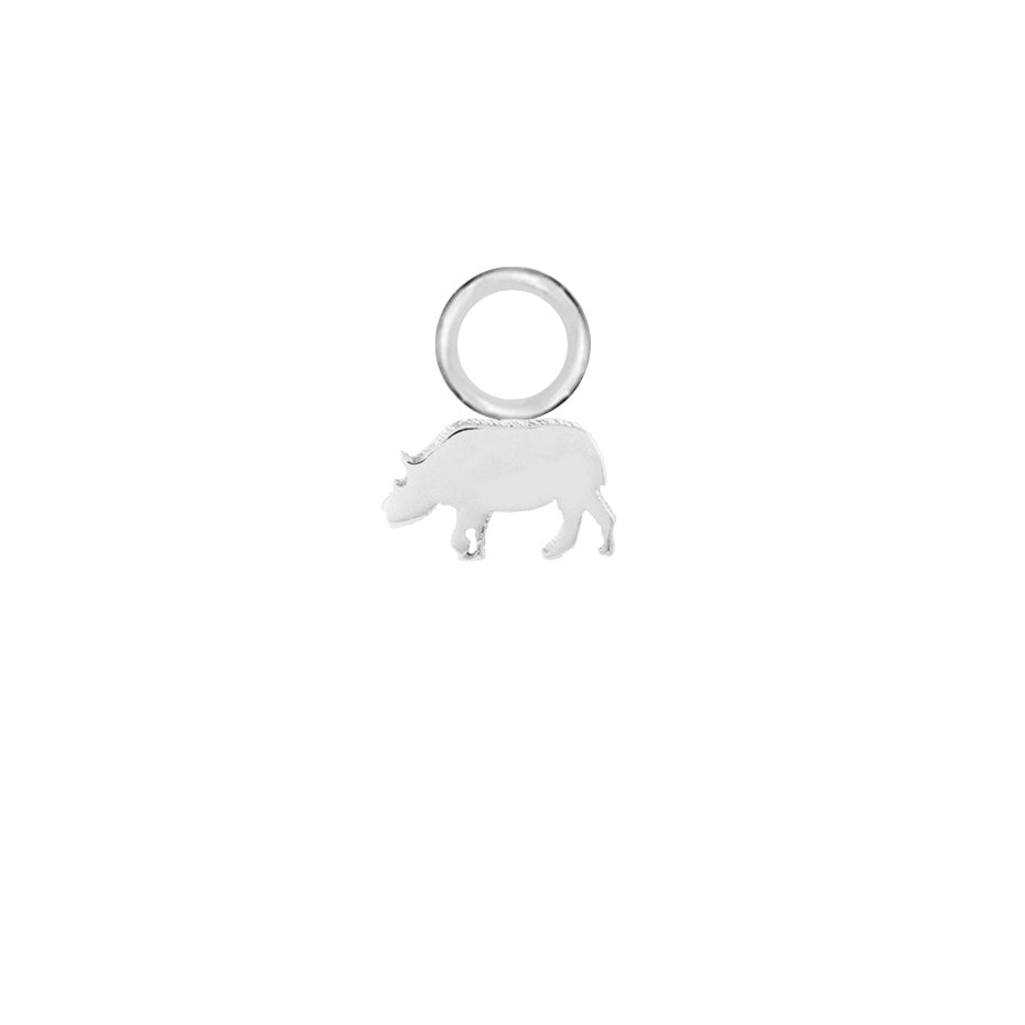 Rhino Silver Single Hoop Charm