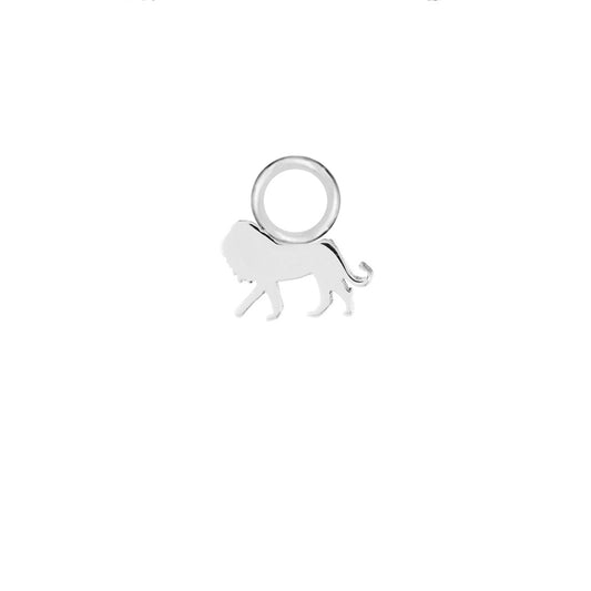 Lion Silver Single Hoop Charm