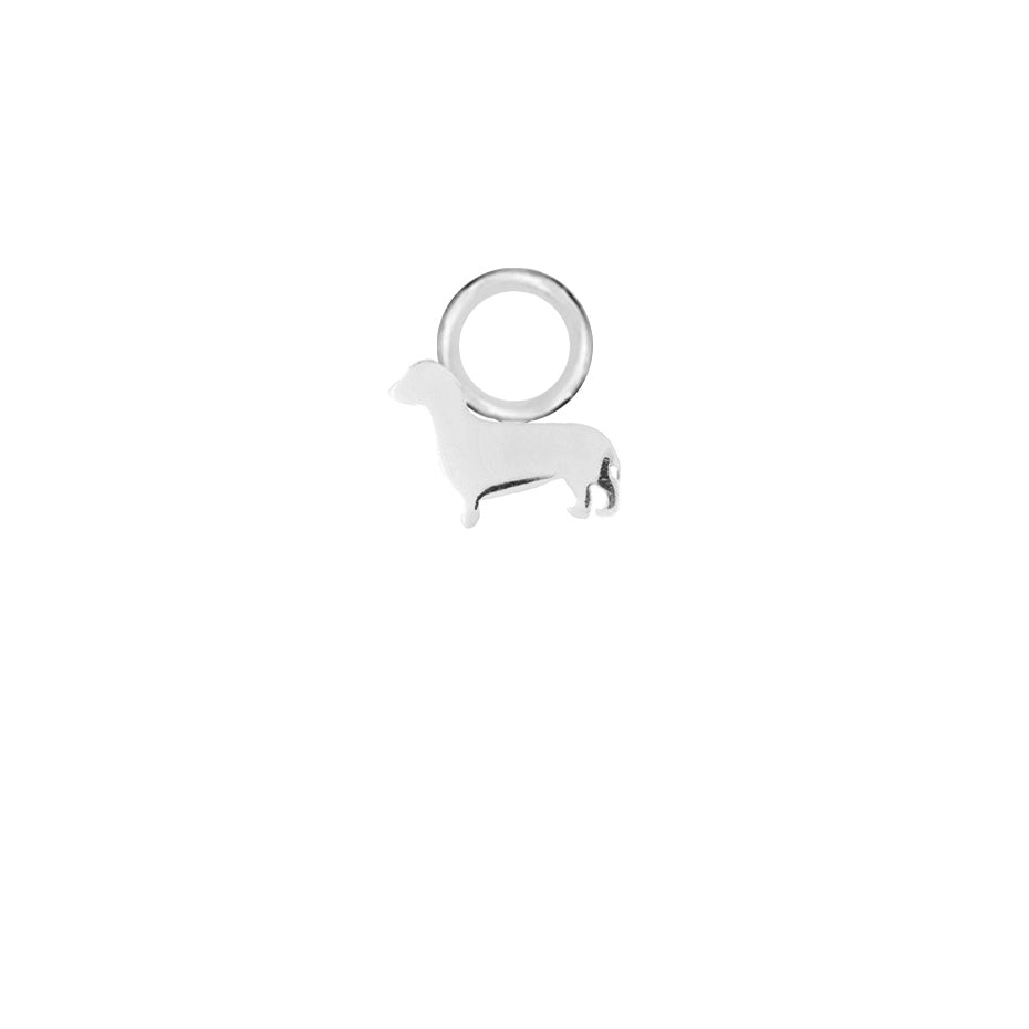 Sausage Dog Silver Single Hoop Charm