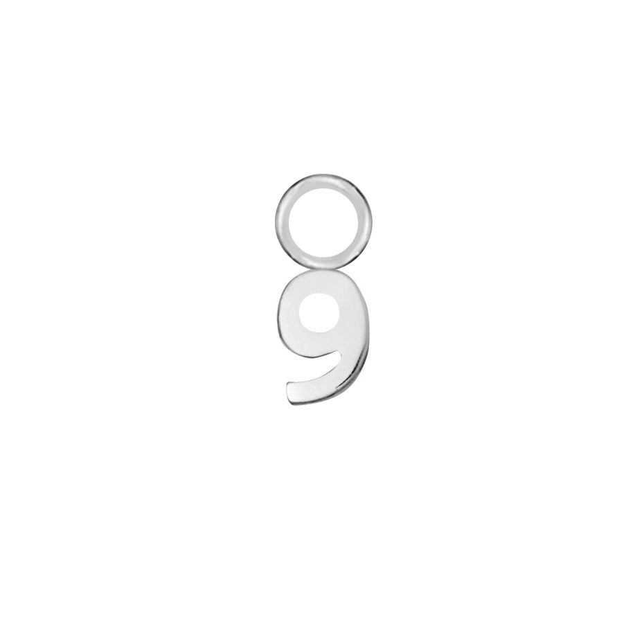 Number Silver Single Hoop Charm