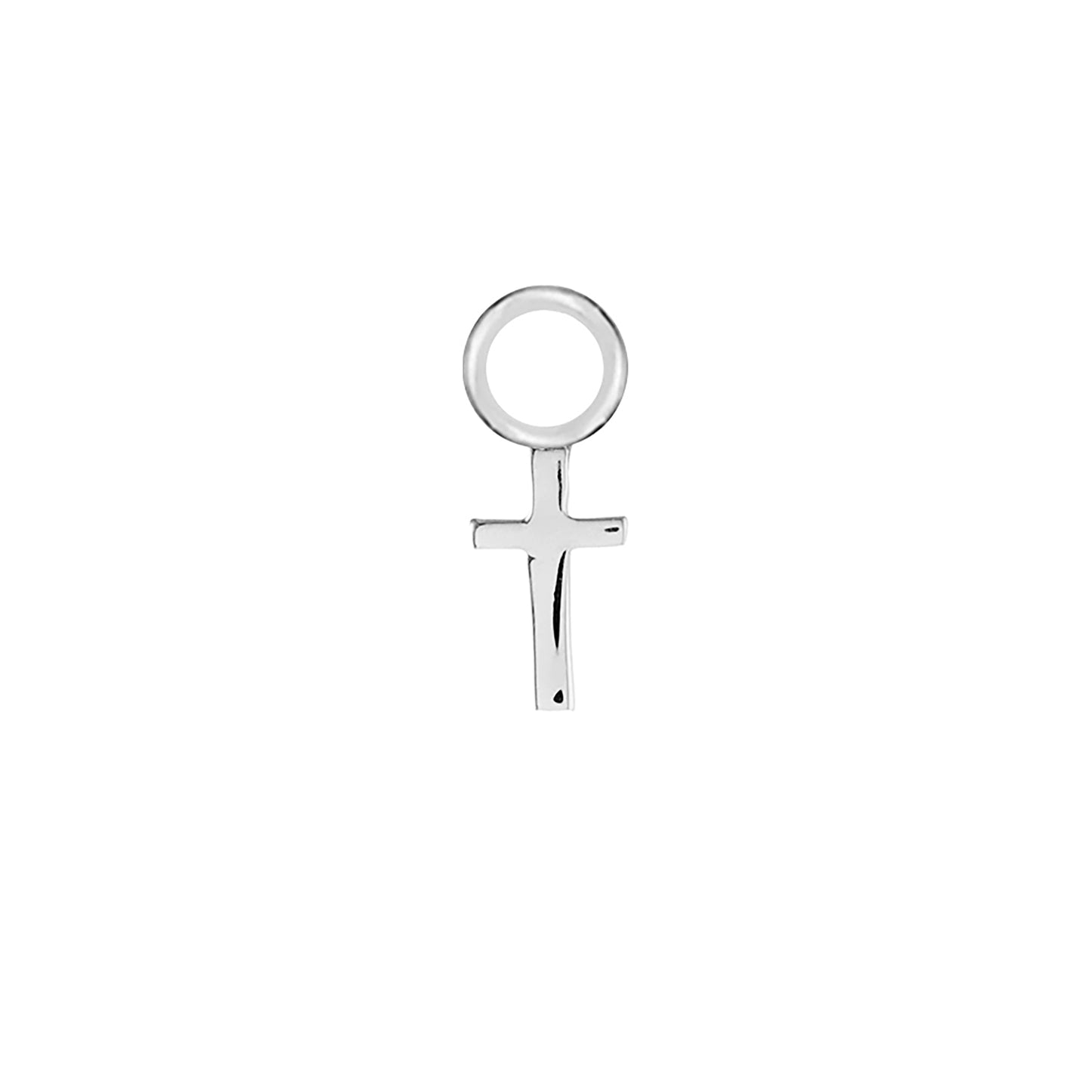 Cross Silver Single Hoop Charm