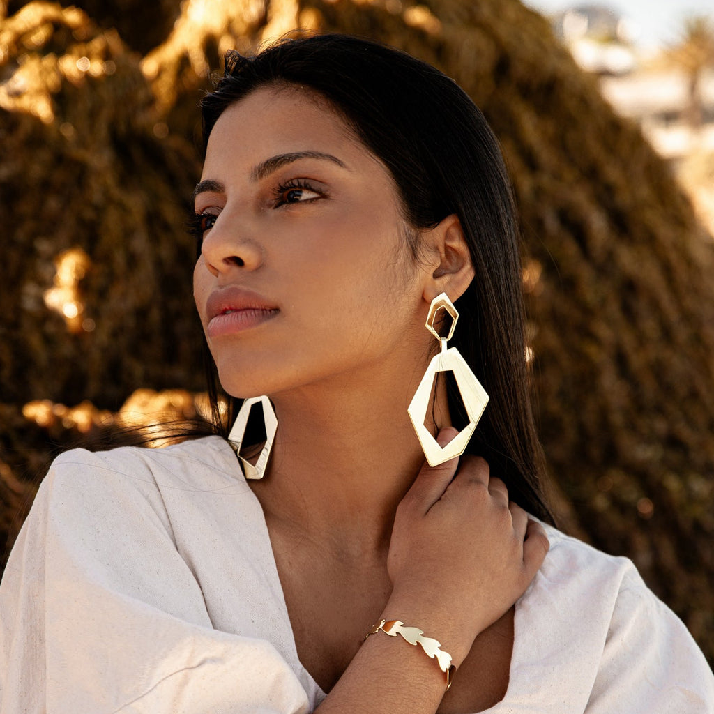 Large Athena Statement Gold Plated Earrings