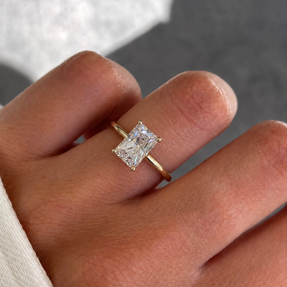 Emerald Cut Moissanite Solitaire Engagement Ring