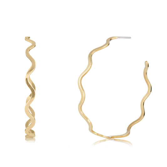 Large Wave Brass Hoops