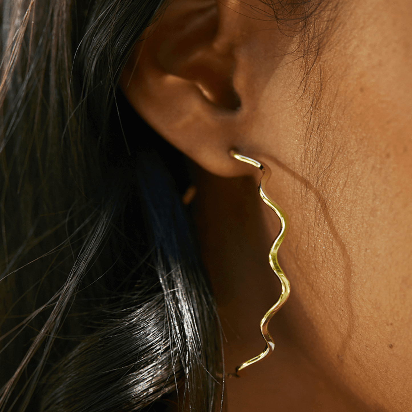 Large Wave Brass Hoops