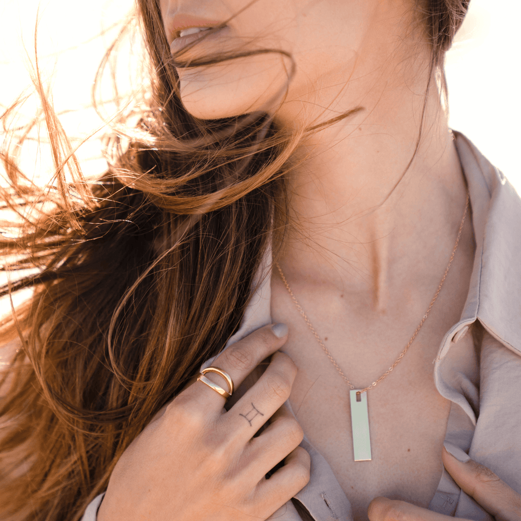 Rectangle Tag Brass Necklace